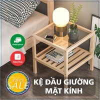 Kệ Đầu Giường Khung Gỗ Mặt Kính 2 Tầng