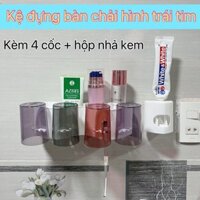 Kệ Để Bàn Chải Đánh Răng Kèm 4 Cốc Và Bộ Nhả Kem Tự Động Dán Tường Chắc Chắn Tiện Lợi Dùng Cho Nhà Tắm