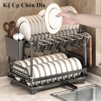 Kể để bát đĩa SHINNY Kệ úp chén đũa úp ly 2 tầng bằng thép carbon chống gỉ sét có khay hứng nước thông minh và ống đũa