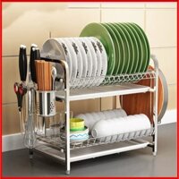 Kệ để bát đũa 2-3 tầng. Kệ nhà bếp úp chén bát đĩa có ống đũa, móc treo đồ, khay để thớt tiện dụng