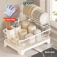 Kệ Để Chén Bát Đĩa Thép Carbon, Kệ Để Đồ Nhà Bếp 2 Tầng Thông Minh Có Khay Hứng Nước Đa Năng