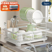 Kệ Để Chén Bát Đĩa Thép Carbon, Kệ Để Đồ Nhà Bếp 2 Tầng Thông Minh Có Khay Hứng Nước Đa Năng