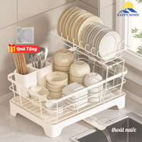 Kệ Để Chén Bát Đĩa Thép Carbon, Kệ Để Đồ Nhà Bếp 2 Tầng Thông Minh Có Khay Hứng Nước Đa Năng