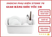 Kệ Để Chén Bát Tokyo Có Khay Hứng Nước Và Nắp Đậy Trong Suốt Chuẩn Nhật- Hàng Chính Hãng Inochi  Tặng kèm khăn lau đa năng pakasa - Trắng