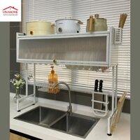 Kệ để chén đĩa thông minh, kệ chén bát có nắp đậy trên bồn rửa bát sơn tĩnh điện màu trắng cao cấp Vinahome