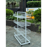 Kệ để đồ ăn vặt có bánh xe 4 tầng ,Kệ để hàng tạp hoá, Kệ để bánh mỳ ( Cao 1m25 x Dài 90cm)
