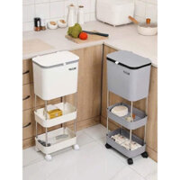 Kệ để đồ đa năng 3 tầng kết hợp thùng rác có bánh xe uforu thùng rác thông minh nhà bếp
