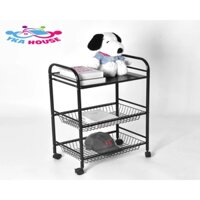 Kệ Để Đồ, Giá Nhà Bếp Nhiều Tầng Chất Liệu Khung Thép Cacbon Sơn Tĩnh Điện Kichen Decor Kèm Bánh Xe Di Chuyển Thông Minh