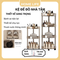 Kệ Để Đồ Nhà Tắm Có Bánh Xe Di Chuyển Linh Hoạt 3,4,5 Tầng, Kệ Góc Tường Phòng Vệ Sinh Trong Suốt