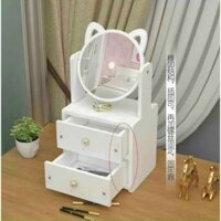 Kệ Để Đồ Trang Điểm, Kệ Mỹ Phẩm Mini Có Kèm Gương Tai Mèo Dễ Thương