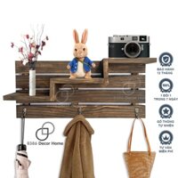 Kệ để đồ trang trí decor kèm móc treo phụ kiện màu rustic (gỗ thông tự nhiên sơn gốc nước)