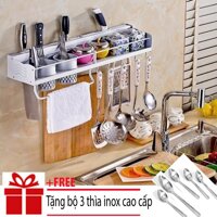 Kệ để đồ và gia vị nhà bếp đa năng Kailang loại cao cấpTặng Bộ 5 Thìa Inox Cao Cấp - Giá treo đồ nhà bếp 2 ống đũa loại đẹp giá kệ để đồ dao và gia vị nhà bếp tiện dụng giá treo đồ nhà bếp gắn tường gia treo do nha bep 2 ong dua loai dep