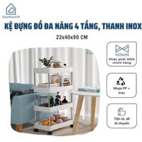 Kệ Để Đựng Đồ Đa Năng 4 Tầng - Thanh Inox - Giá Nhựa có lỗ Cao cấpCÓ BÁNH XE màu trắng - Hàng Loại 1 - Chính Hãng MINIIN
