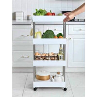 Kệ Để Đựng Đồ Đa Năng 4 Tầng - Thanh Inox - Giá Nhựa có lỗ Cao cấpCÓ BÁNH XE màu trắng - Hàng Loại 1 - Chính Hãng MINIIN