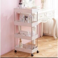 Kệ Để Đựng Đồ Đa Năng 4 Tầng - 3 TẦNG Thanh Inox - Giá Nhựa có lỗ Cao cấp[CÓ BÁNH XE] màu trắng