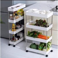 Kệ Để Đựng Đồ Đa Năng 4 Tầng - 3 TẦNG Thanh Inox - Giá Nhựa có lỗ Cao cấp[CÓ BÁNH XE] màu trắng