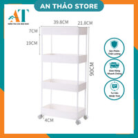 Kệ Để Đựng Đồ Đa Năng 4 Tầng Thanh Inox - Giá Nhựa có lỗ Cao cấp [CÓ BÁNH XE] màu trắng