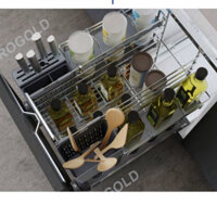 Kệ để gia vị chai lọ ngăn kéo, Giá đựng dao thớt inox oval, Ray giảm chấn EUROGOLD