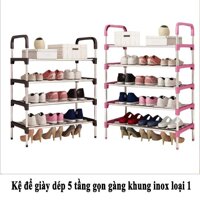 Kệ để giày dép 5 tầng gọn gàng khung inox loại 1 (Màu ngẫu nhiên) kệ giầy dép 5 tầng cao cấp giá để giày dép inox 5 tầng ke giay dep 5 tang cao cap Kệ Để Giày Dép 5 Tầng Khung Inox Tiện Dụng