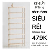 Kệ Để Giày Dép 8 Tầng Gỗ Thông Nhập Khẩu Mỹ Size Lớn 80CM 1 Tầng Để Được 5 Đôi Giày Dép - BH 1 năm