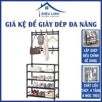 Kệ Để Giày Dép Chữ L Thiết Kế Treo Đồ Đa năng, Kệ Lắp Ghép 4 Tầng Kèm 8 Móc Dieulinhshop