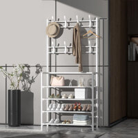 Kệ Để Giày Dép Chữ L Thông Minh Đa Năng 4 Tầng Có Móc Treo Quần Áo, Nón, Túi Xách Tiện Lợi Sang Trọng Và Đồ Dụng Khác Tiện Lợi