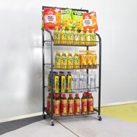 Kệ để hàng tạp hoá, kệ để đồ ăn vặt bằng kim loại có bánh xe di chuyển dễ dàng HT07