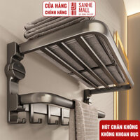 Kệ Để Khăn Nhà Tắm Sanhe Mall Hút Chân Không, Không Cần Khoan Đục, Giá Treo Khăn Kèm Thanh Ngang Treo Quần Áo[FREE SHIP]