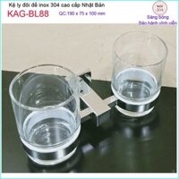 Kệ để ly bàn chải inox 304 Nhật Bản KAG-BL88-ly đôi, Kệ ly Inox dập vuông sang trọng tuyệt đẹp
