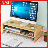 Kệ để máy tính đa năng KM03 kệ màn hình máy tính để bàn bằng gỗ bền chắc mẫu đẹp có hộc cất bàn phím ngăn để tài liệu - JZ02 màu gỗ