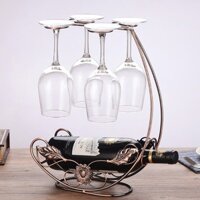 Kệ để rượu có giá treo 4 ly vang cao cấp - Kệ vang để bàn decor quầy bar, bàn tiệc - Giá để rượu đẹp