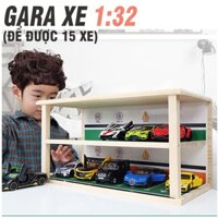 Kệ để xe mô hình ô tô tỉ lệ 1:32 để được 10 xe ( 2 tầng)15 xe ( 3 tầng) - Gara /Parking lot được làm bằng gỗ có đèn sáng