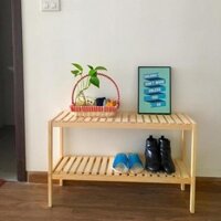 Kệ dép gỗ tự nhiên 2 tầng 100cm - kệ giày dép