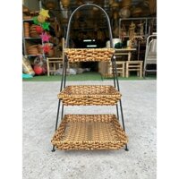 Kệ Dĩa Vuông 3 Tầng Khung Sắt Nhựa Đan Giả Mây Bền Chắc Đựng Bánh Kẹo Trái Cây Trang Trí