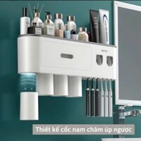 Kệ đồ đa năng, kệ nhả kem đánh răng tự động nhiều cốc, kệ treo bàn chải, kem đánh răng thông minh, tiện lợi