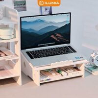 Kệ đỡ máy tính bằng gỗ nhựa có ngăn thương hiệu ILUMIA - IG420
