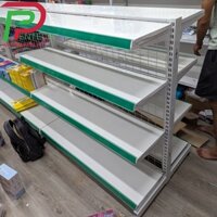 KỆ ĐÔI SIÊU THỊ TRẮNG,NẸP XANH LÁ, KỆ SIÊU THỊ LƯỚI TRẮNG C1M2*D1M2*R350*4 TẦNG*8 mâm