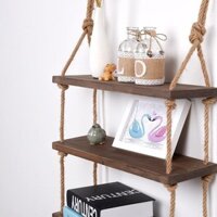 Kệ đơn bằng gỗ rắn không cần khoan, kệ sách bằng dây gai, trang trí tường, kệ tầng, kệ lưu trữ treo tường tùy chỉnh cho phòng khách 2SYP