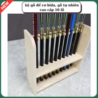 kệ đựng cần câu cá_ kệ cần câu_ Giá đựng cần câu Kệ đựng cần câu gỗ tự nhiên  24lỗ, đựng được 24cây cần câu.
