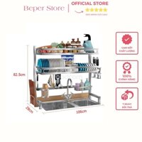 Kệ đựng chén bát đa năng FOODCOM Chất liệu INOX cao cấp, giá để bát 2 tầng  dài 106 cm phù hợp cho bồn đôi.