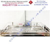 Kệ đựng chén bát dài 60cm inox 304, kệ úp chén dĩa 1 tầng có khay hứng nước inox KAG-RT1134