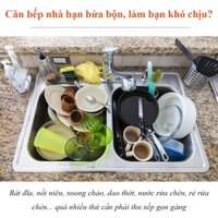 Kệ Đựng Chén Bát Inox 304, Bát Đĩa Đa Năng Cao Cấp 2 Tầng - Giá Úp Chén Bát Đa Năng FOODCOM Bồn Rửa Bát KT 86-106 cm