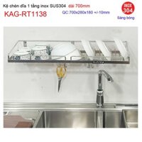 Kệ đựng chén bát inox 304,  kệ úp chén dĩa 1 tầng inox dài 70cm KAG-RT1138