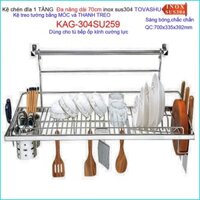 Kệ đựng chén bát Inox Tovashu KAG-304SU261-90cm, kệ chén dĩa inox 304 Nhật Bản 70cm-80cm-90cm, kệ chén dĩa  có móc treo