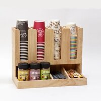 Kệ Đựng Cốc Giấy Cốc Nhựa (LN85-08), Ly Trà Sữa, Ly Giấy, Ly Nhựa 2 tầng 7 ngăn, Khay Bằng Gỗ Thông Cao Cấp