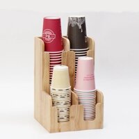 Kệ Đựng Cốc Giấy Cốc Nhựa (LN85-01) Ly Trà Sữa, Ly Giấy, Ly Nhựa 2 tầng 4 ngăn, Khay Bằng Gỗ Thông Cao Cấp