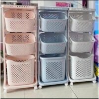 Kệ đựng đồ 3 tầng đa năng 5567, Rổ đựng quần áo 3 tầng có bánh xe nhựa Việt Nhật