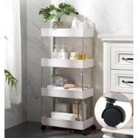 Kệ đựng đồ 4 tầng có bánh xe, giá để đồ 4 ngăn có bánh xe xoay 360 độ, xe để đồ 4 tầng