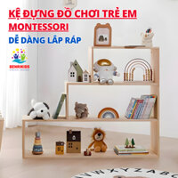 Kệ Đựng Đồ Chơi Cho Bé Montessori Hình Bậc Thang, Tủ Đựng Đồ Chơi Trẻ Em Bằng Gỗ Thông Dễ Dàng Lắp Ráp