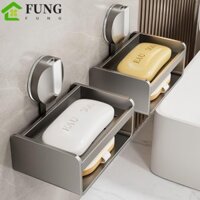 Kệ đựng đồ giặt FUNG, Hộp đựng xà phòng cốc hút chống rỉ không lỗ, Đĩa xà phòng chống ăn mòn treo tường di động gia dụng
